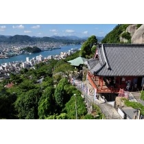 ロープウェイから見る千光寺本堂と市街地