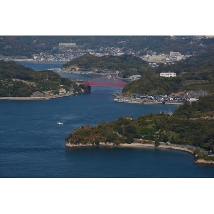 しまなみ海道因島大橋塔頂から見る向島大橋一帯