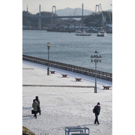 尾道水道沿いの雪景色