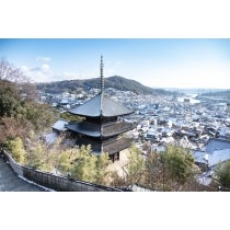 天寧寺三重塔越しの尾道の雪景色