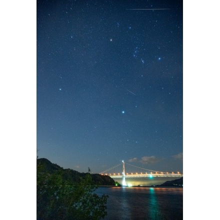 しまなみ海道因島大橋とふたご座流星群