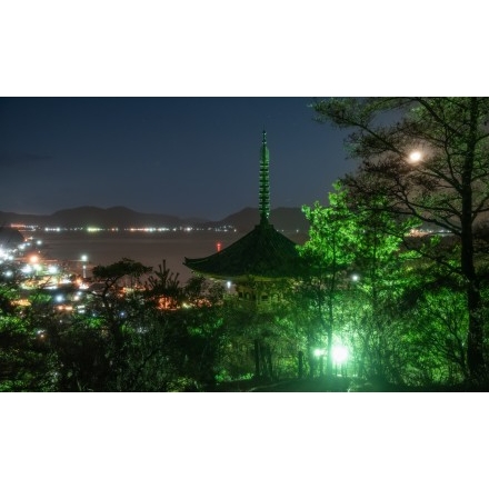 向上寺三重塔越しに見る夜景