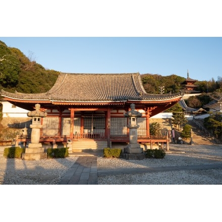 朝日を浴びる西國寺金堂