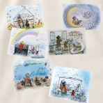 ほの猫3 ポストカード(キッチンと月、ピアノとボサノバ、画家と釣り)