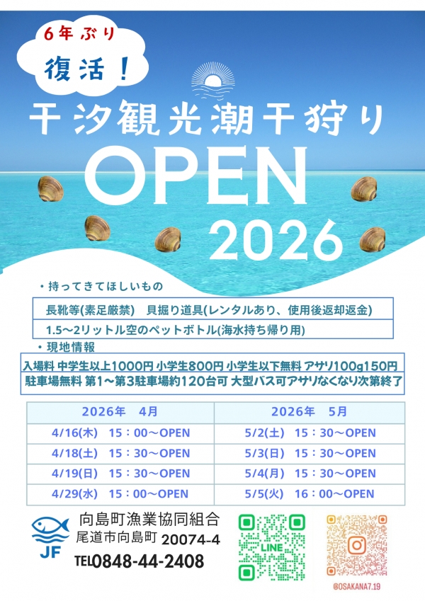 向島干汐(ひしお)海水浴場「観光潮干狩り」