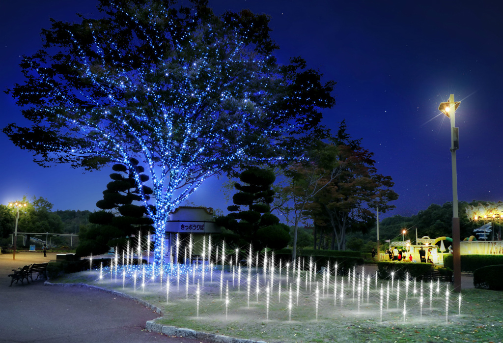 遊園地中央ライトアップ