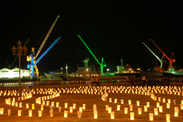 尾道灯りまつりとクレーンライトアップ